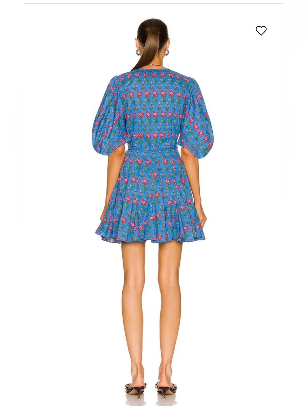 RHODE claudine blue floral wrap midi dress with puff sleeves - Picture 4 of 11